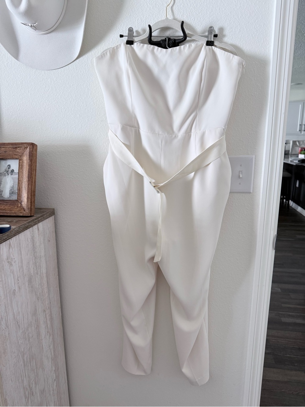H&M Strapless Cream Jumpsuit with Waist Tie